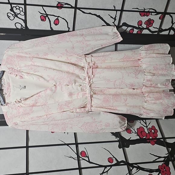 Joie Cream and Pink Floral Lined Long Sleeve Dress Size XL - Picture 2 of 9